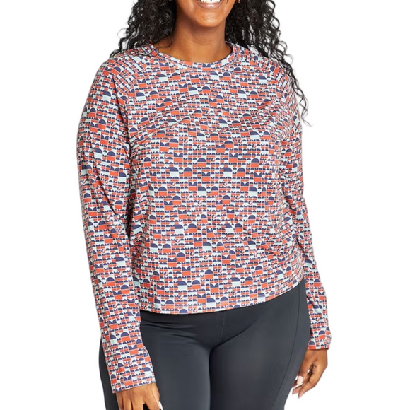 oiselle Tops - Oiselle Orange Red Blue Patterned Long Sleeve Top XL
